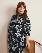 Dawn Linen Hi Low Tunic - Palm Print in Light Blue