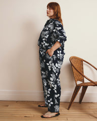 Iris Linen Easy Pull-On Pants - Palm Print in Light Blue