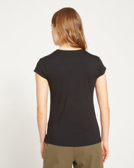 Ashley V Neck Cap Sleeve Tee - Black