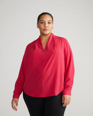 Better-Than-Silk Long Sleeve V-Neck Top - Cerise