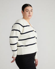 Better-Than-Wool Cardigan - White/Navy Stripe