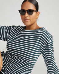 Montauk Breton Stripe Bell Sleeve Top - Deep Sea/White Stripe