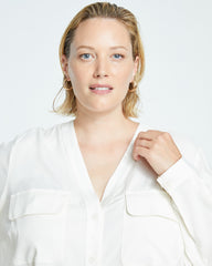 Cooling Stretch Cupro Button-Down Blouse - Cream