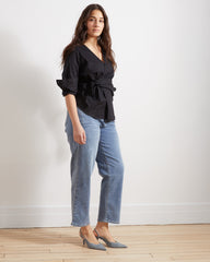 Ella High Rise Straight Leg Jeans - Distressed Washed Indigo
