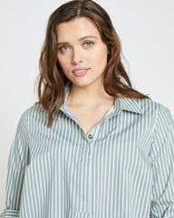 Elbe Popover Stretch Poplin Shirt Classic Fit - Sage/White