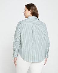Elbe Popover Stretch Poplin Shirt Classic Fit - Sage/White