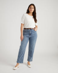Ella High Rise Straight Leg Jeans - Distressed Washed Indigo