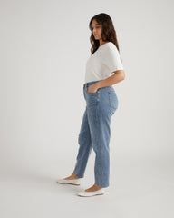 Ella High Rise Straight Leg Jeans - Distressed Washed Indigo