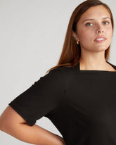 Envelope Neck Ponte Dress - Fine Grey Pinstripe