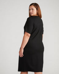 Envelope Neck Ponte Dress - Black