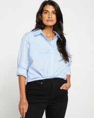 Elbe Stretch Poplin Shirt Classic Fit - Blue/White Stripe