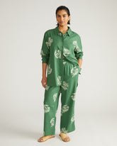 Iris Linen Easy Pull-On Pants - Beachgrass Print in Green