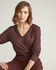 Light-As-Air Long Sleeve V Neck Tee - Brulee