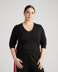 Light-As-Air Long Sleeve V Neck Tee - Black