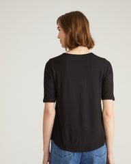 Lily Liquid Jersey Crew Neck Stovepipe Tee - Black