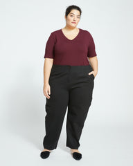 Lily Liquid Jersey V-Neck Stovepipe Tee - Black Cherry