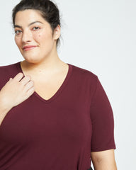 Lily Liquid Jersey V-Neck Stovepipe Tee - Black Cherry