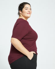 Lily Liquid Jersey V-Neck Stovepipe Tee - Black Cherry