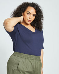 Lily Liquid Jersey V-Neck Stovepipe Tee - Midnight