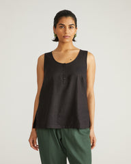 Henley Linen Tank - Black