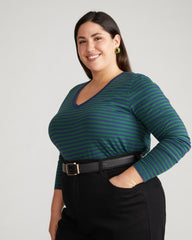 Long Sleeve V Rex - Cenote/Jardin Stripe