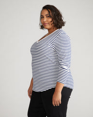 Long Sleeve V Rex - White/Cenote Stripe