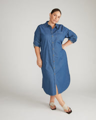 Odeon Stretch Cotton Chambray Shirtdress - Orion Blue