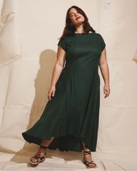 Sunset Linen Flounce Dress - Luscious Green