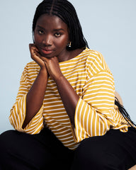 Montauk Breton Stripe Bell Sleeve Top - Mustard/Cream Stripe