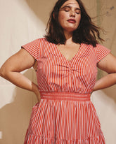 Ambroeus Smocked Poplin Dress - Coral Reef/White Stripe