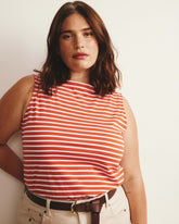 Noyack Breton Stripe Boatneck Tank - Coral Reef/White Stripe