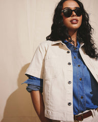 Flynn Short Sleeve Denim Shacket - Ecru