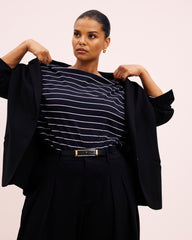 Montauk Breton Stripe Bell Sleeve Top - Navy Pinstripe