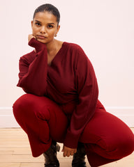 Savvy Fine Knit Sweater Blouse - Garnet