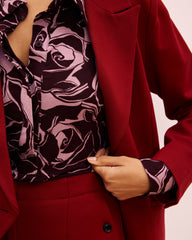 Elbe Popover Liquid Jersey Shirt Classic Fit - Rose Print in Black Cherry