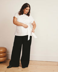 Crescent Breton Stripe Knot Tee - Solid White