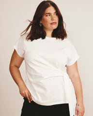 Crescent Breton Stripe Knot Tee - Solid White