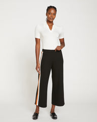 Stephanie Wide Leg Stripe Ponte Pants 27 Inch - Black with Ochre/White Stripe