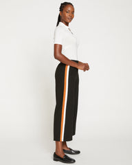 Stephanie Wide Leg Stripe Ponte Pants 27 Inch - Black with Ochre/White Stripe