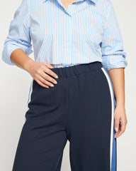 Stephanie Wide Leg Stripe Ponte Pants 27 Inch - Navy with Blue/White Stripe