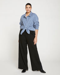 Stephanie Wide Leg Stripe Ponte Pants 33 Inch - Black with Black Stripe