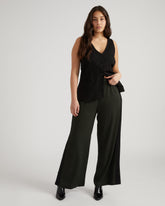 Stephanie Wide Leg Stripe Ponte Pants 30 Inch - Forest Houndstooth with Black Stripe