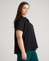 Varsity French Terry Polo Top - Black