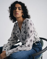 Cooling Stretch Cupro Button-Down Blouse - Vintage Daydream Print