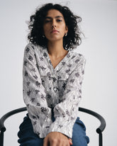 Cooling Stretch Cupro Button-Down Blouse - Vintage Daydream Print