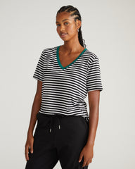V Rex - Black/White Stripe with Aventurine Trim