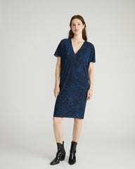 Teresa Liquid Jersey V-Neck Dress - Deep Teal Animal Print