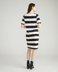 Belle Breton Stripe Jersey Dress - Ecru/Black Rugby Stripe