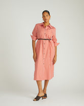 Odeon Stretch Poplin Shirtdress - Coral Reef/White Stripe
