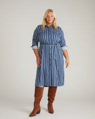 Cooling Stretch Cupro Savannah Dress - Ensign Blue/White Stripe